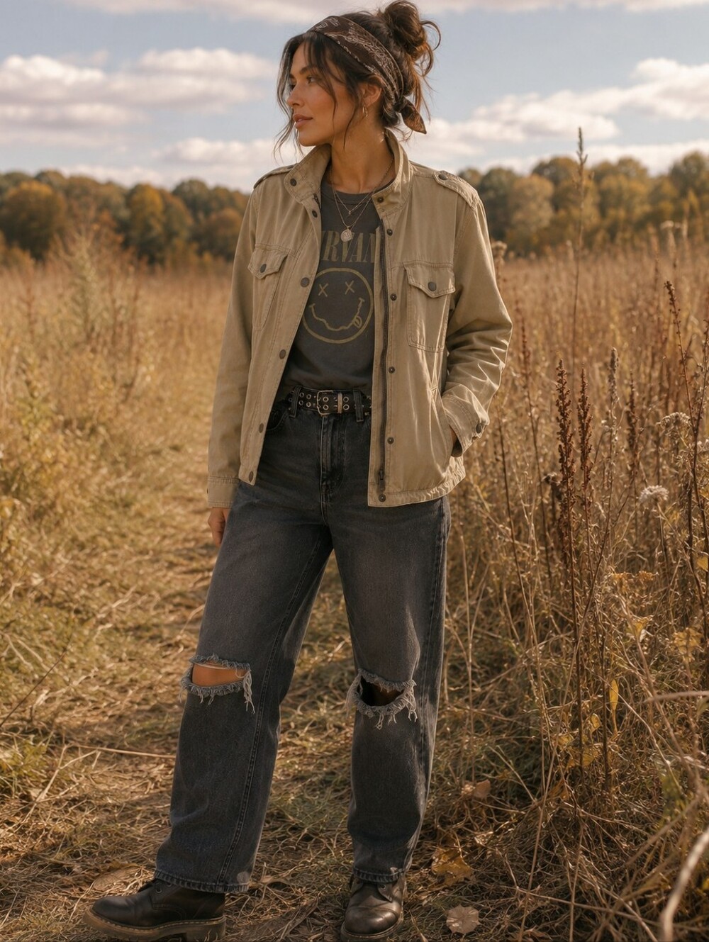 Dex Womens XS Khaki Military Utility Jacket Zip Snap Pockets Y2K Style